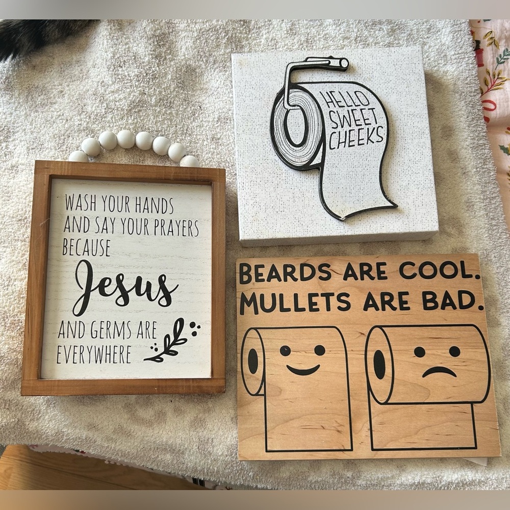 Humorous Bathroom Art Print Set - Black, White, Brown